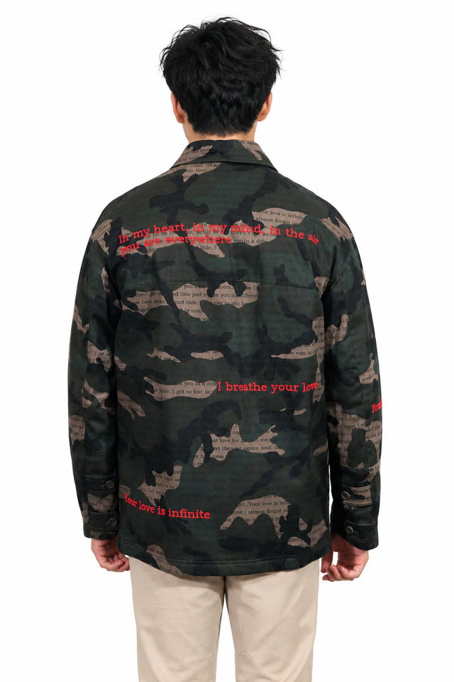 Valentino Men's Camouflage Embroidered Poetry Field Jacket in Olive Green