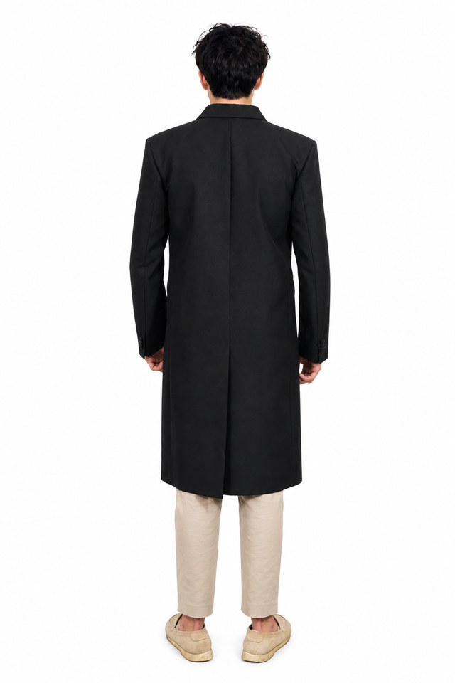 Valentino Men's 3D Rose Appliqué Double-Breasted Long Wool Coat in Black2VBCAPME9DS
