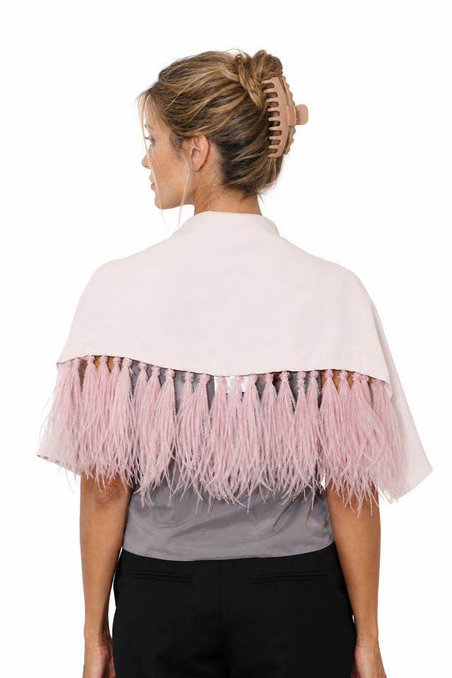 Valentino Garavani Feather-Trimmed Silk Crepe Cape Shrug
