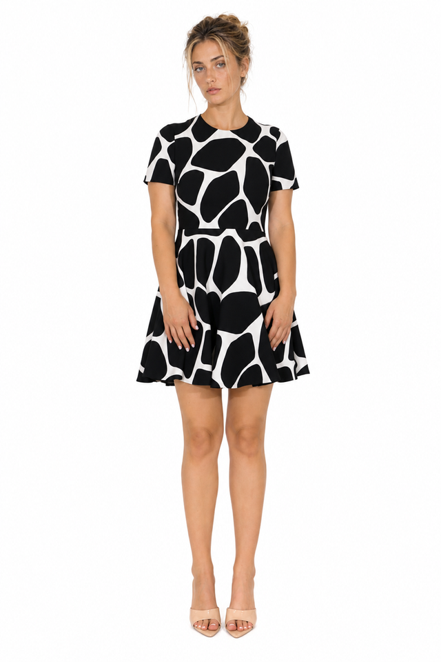 Valentino Printed Mini Dress with Black & White Abstract Motif