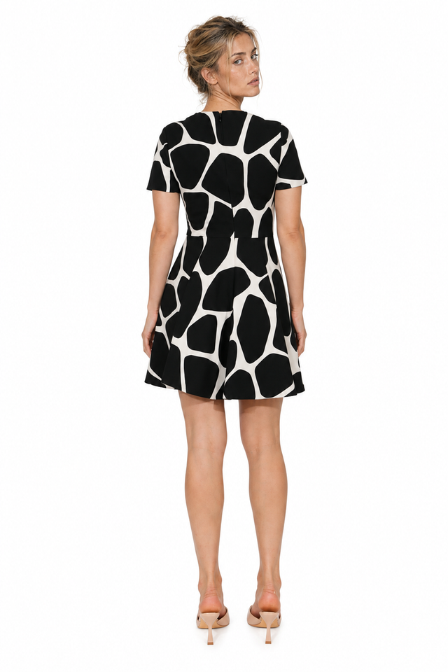 Valentino Printed Mini Dress with Black & White Abstract Motif