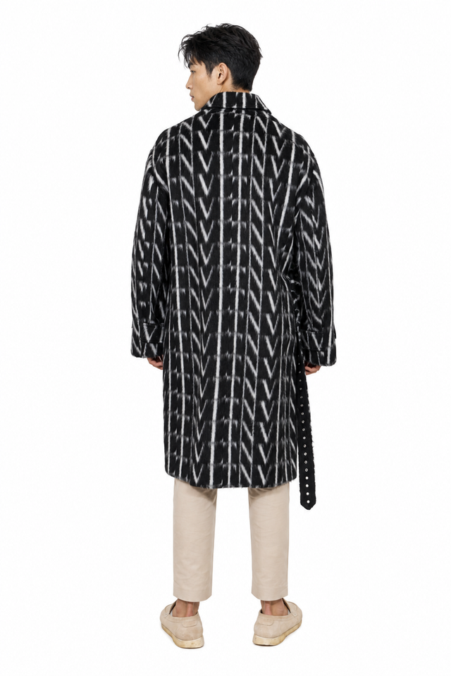 Valentino VLTN Blurred Monogram Belted Wool Coat