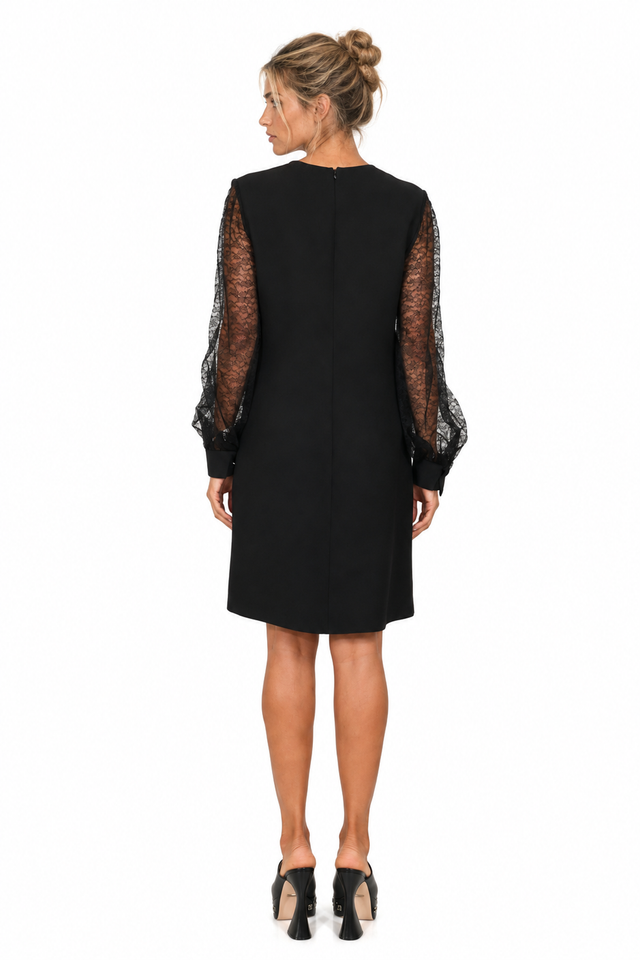 Valentino Chartreuse Mini Dress with Lace Sleeves