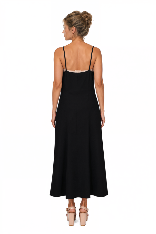 Valentino Lace-Trim Cami Midi Dress in Black