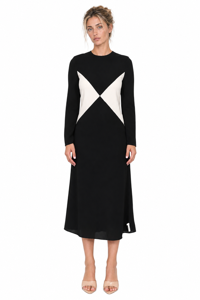 Valentino Garavani Colorblock Geometric Long-Sleeve Midi Dress