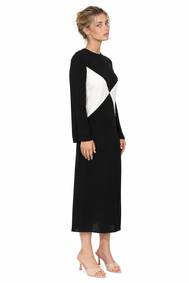 Valentino Garavani Colorblock Geometric Long-Sleeve Midi Dress