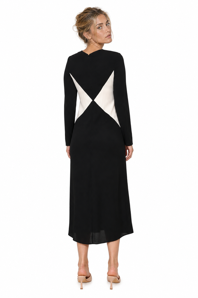 Valentino Garavani Colorblock Geometric Long-Sleeve Midi Dress