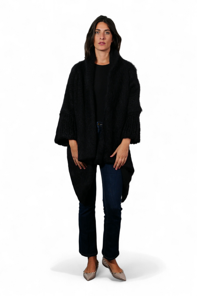 Valentino Draped Wool-Cashmere Cape Cardigan — Black