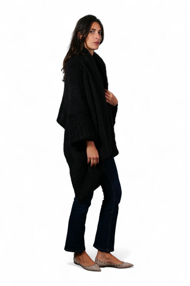 Valentino Draped Wool-Cashmere Cape Cardigan — Black