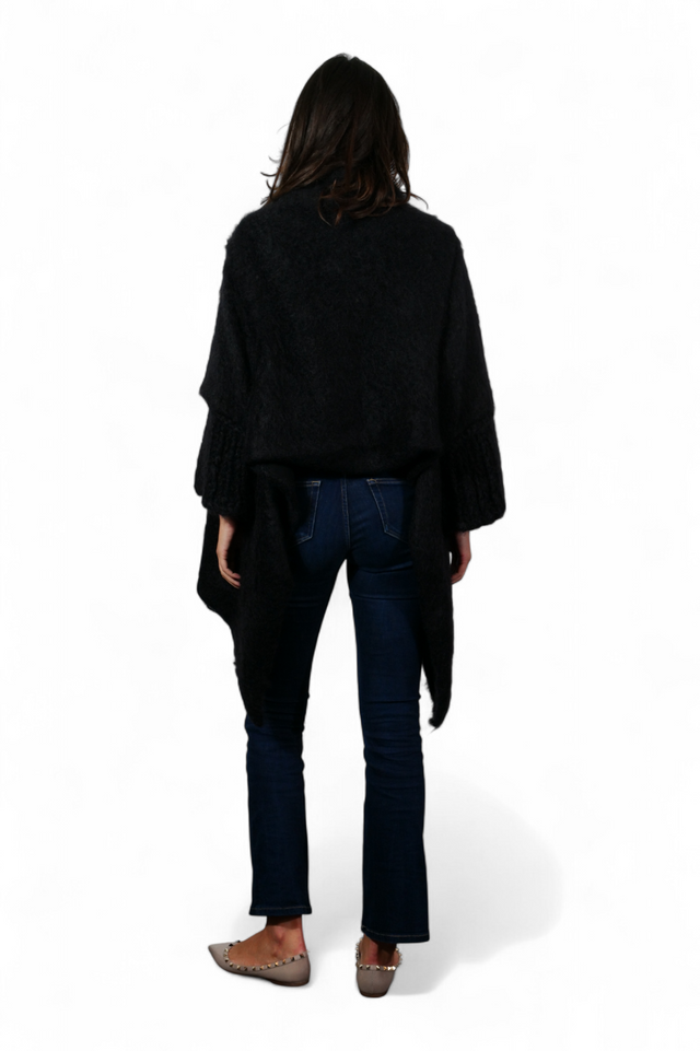 Valentino Draped Wool-Cashmere Cape Cardigan — Black