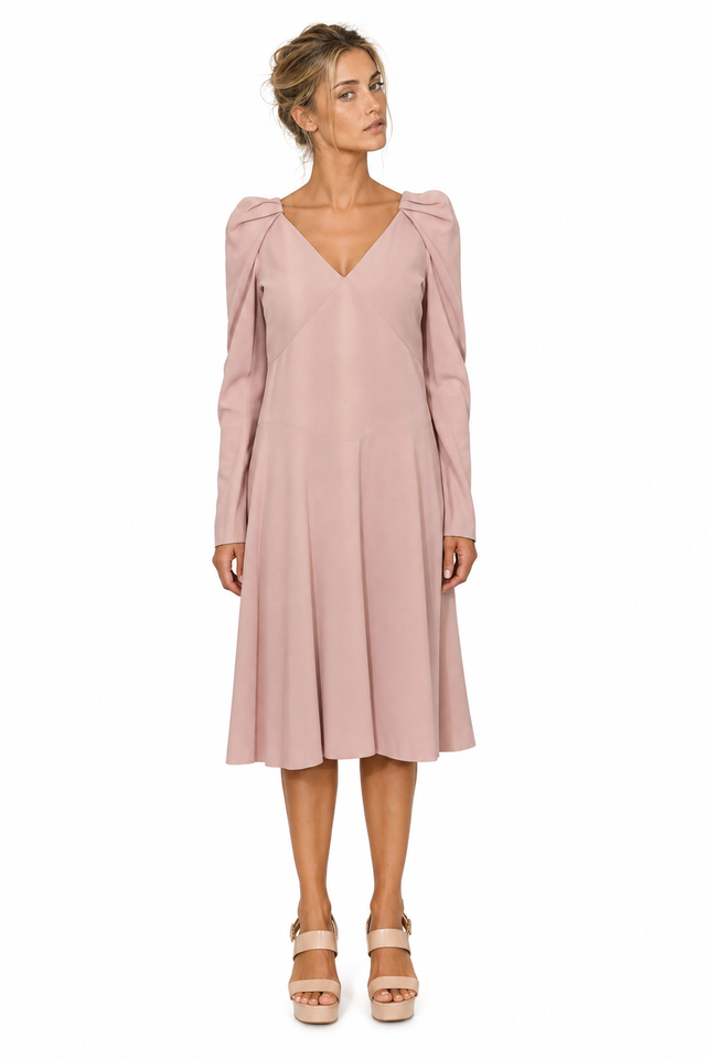 Valentino Garavani V-Neck Gathered Shoulder Midi Dress