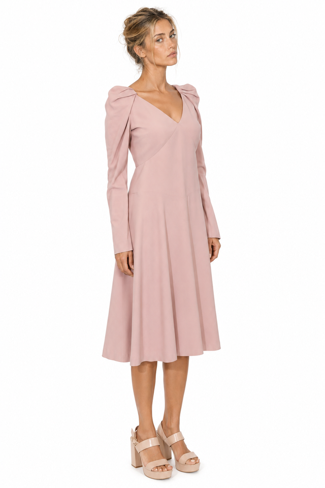 Valentino Garavani V-Neck Gathered Shoulder Midi Dress
