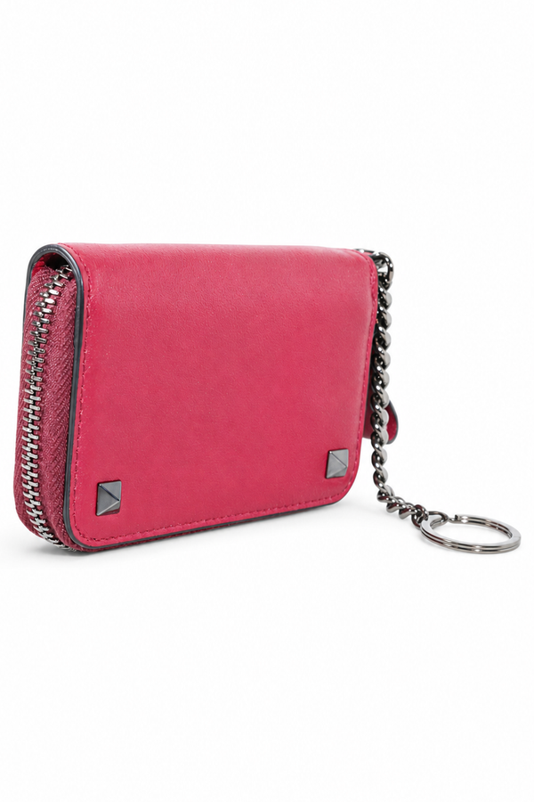 Valentino Garavani Rockstud Zip-Around Card Case in Fuchsia Pink