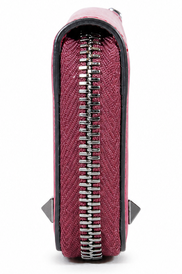Valentino Garavani Rockstud Zip-Around Leather Card Holder Case in Fuchsia Pink