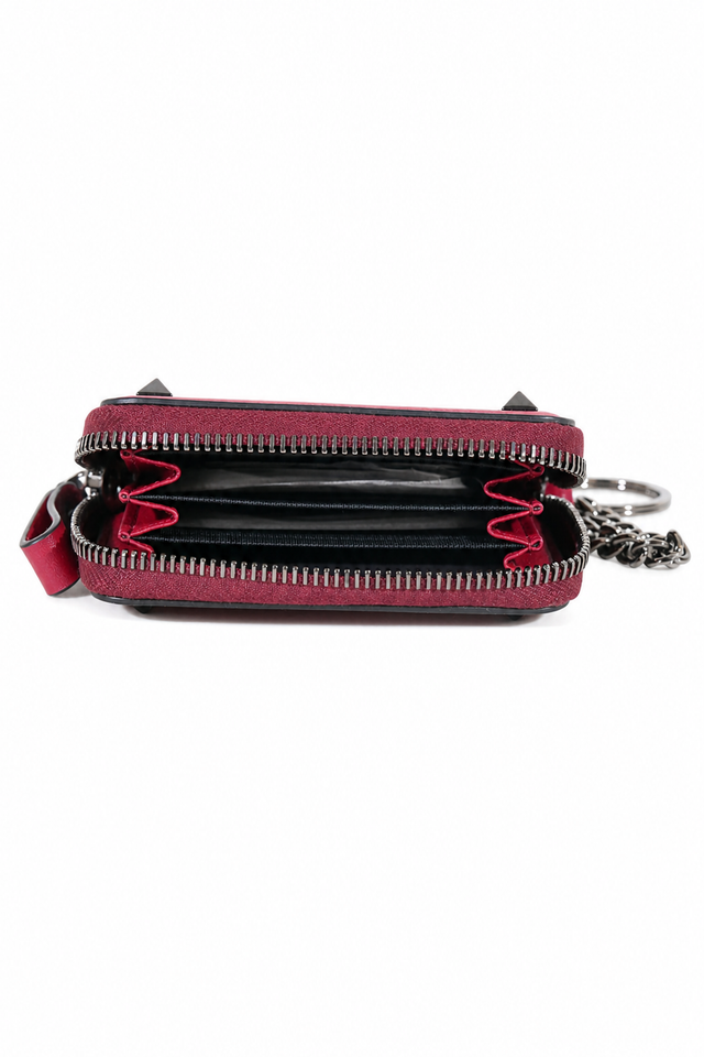 Valentino Garavani Rockstud Zip-Around Leather Card Holder Case in Fuchsia Pink