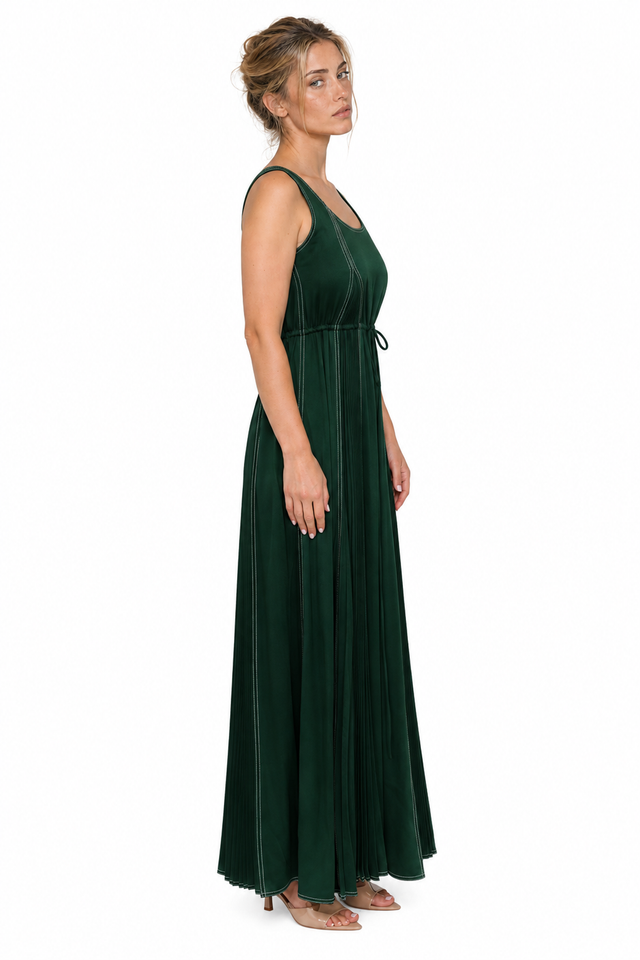 Valentino Dark Green Pleated Maxi Tank Dress