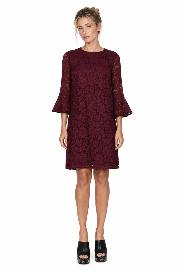 Valentino Heavy Lace Bell-Sleeve Shift Dress