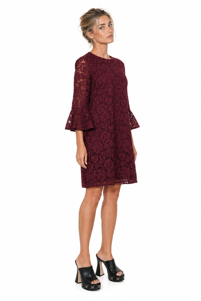 Valentino Heavy Lace Bell-Sleeve Shift Dress
