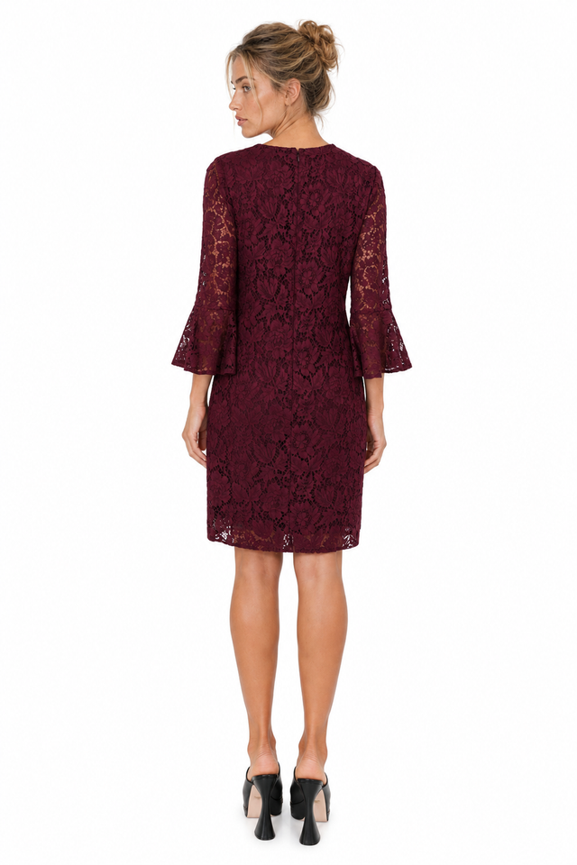 Valentino Heavy Lace Bell-Sleeve Shift Dress