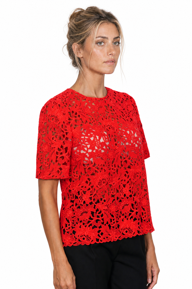Valentino Garavani Heavy Lace Short-Sleeve Top