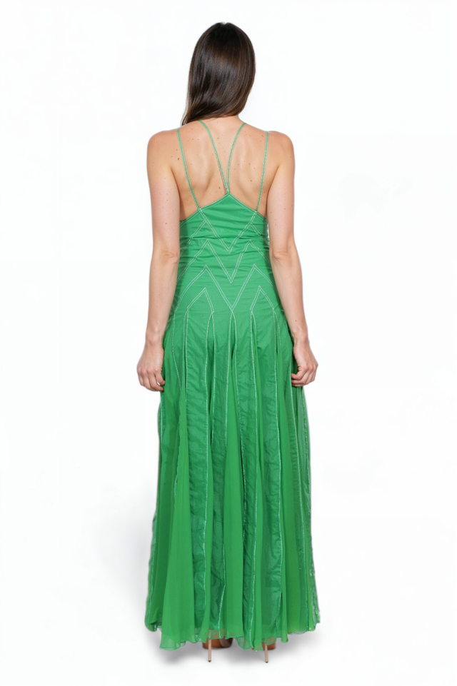 Valentino Chevron-Patterned Gown in Blue and Green