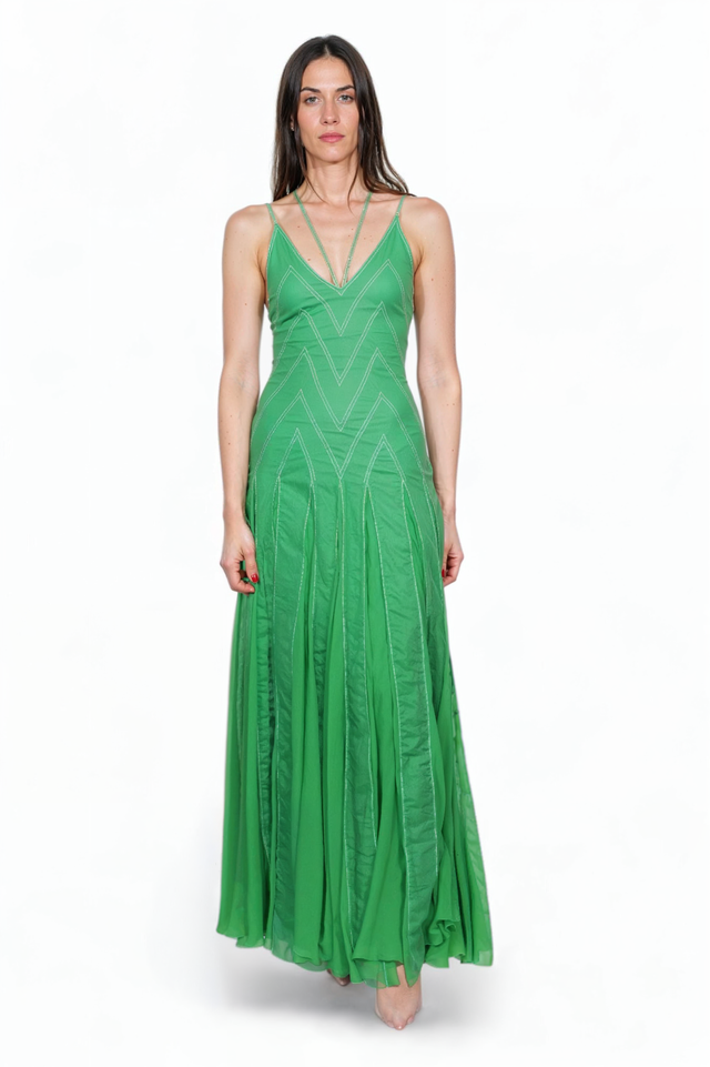 Valentino Chevron-Patterned Gown in Blue and Green