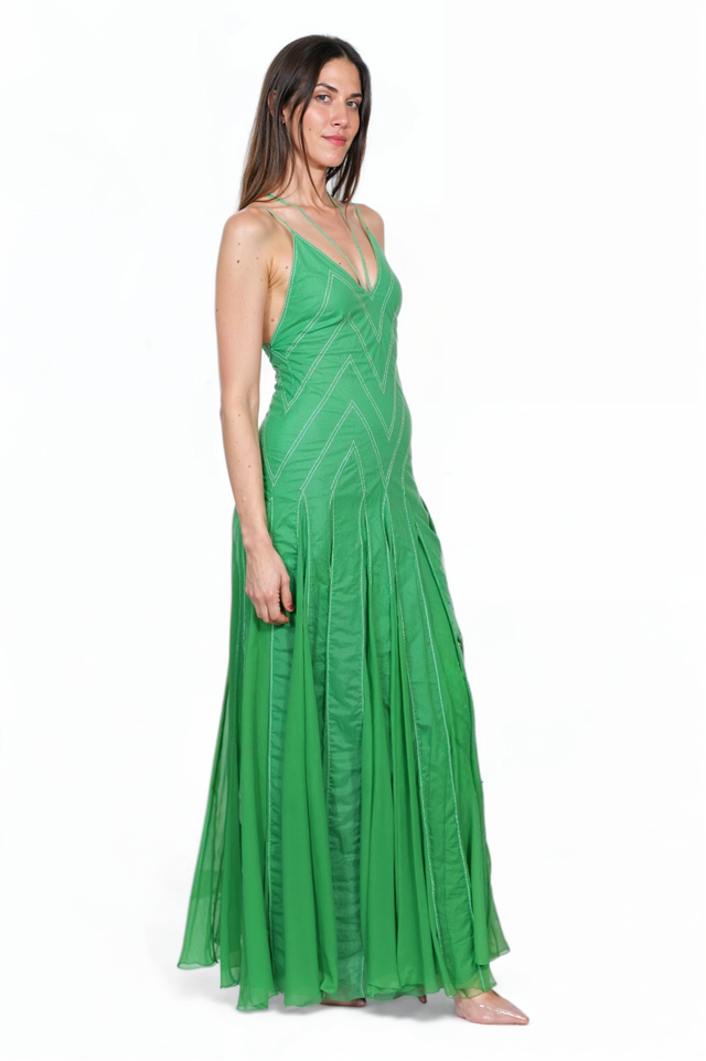 Valentino Chevron-Patterned Gown in Blue and Green