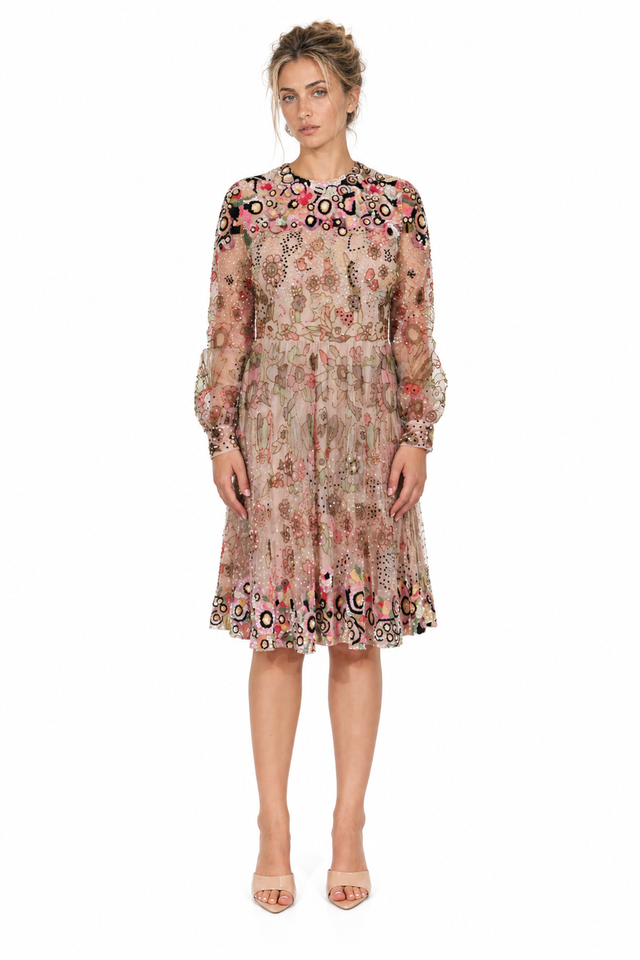 Valentino Floral Embroidered Sequined Tulle Mini Dress