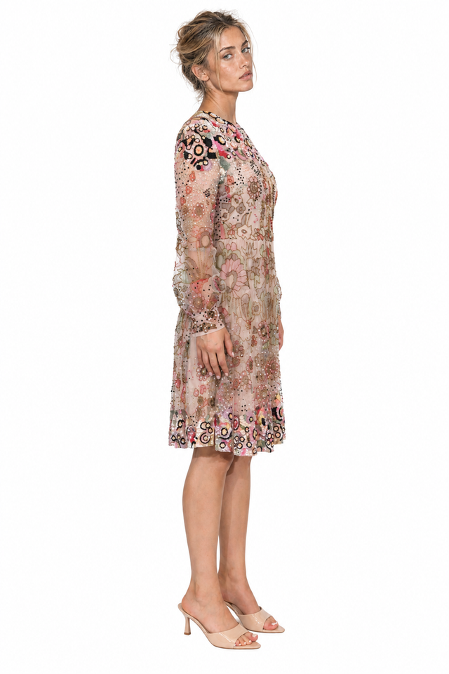 Valentino Floral Embroidered Sequined Tulle Mini Dress