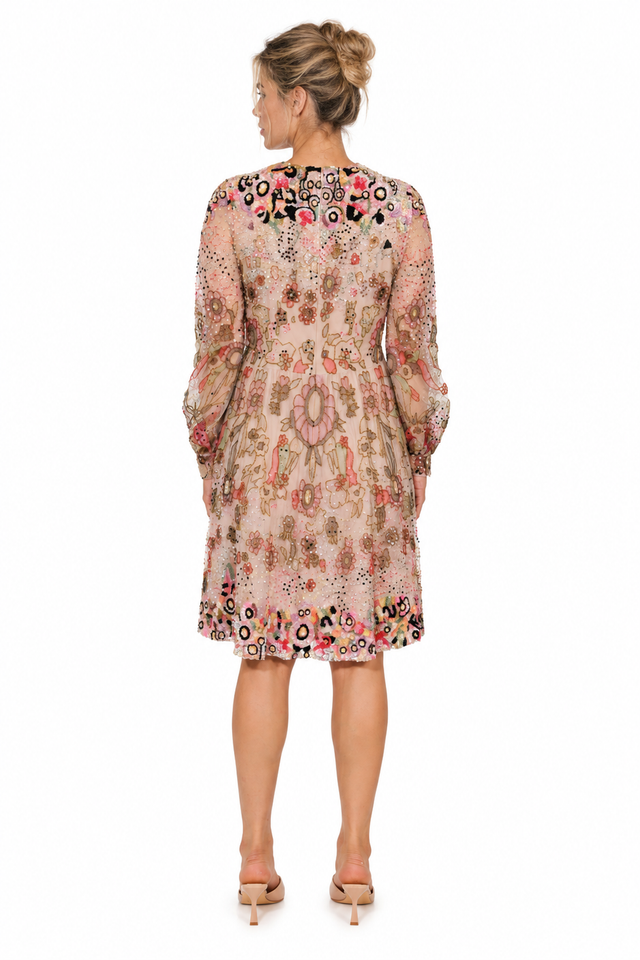 Valentino Floral Embroidered Sequined Tulle Mini Dress
