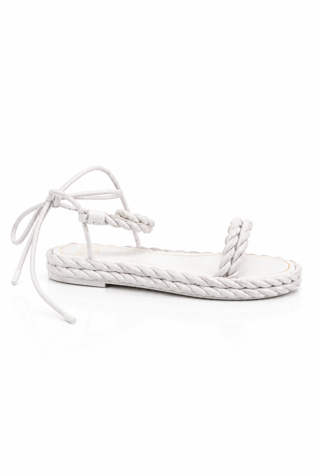 Valentino Garavani Braided Leather Flat Sandals – White