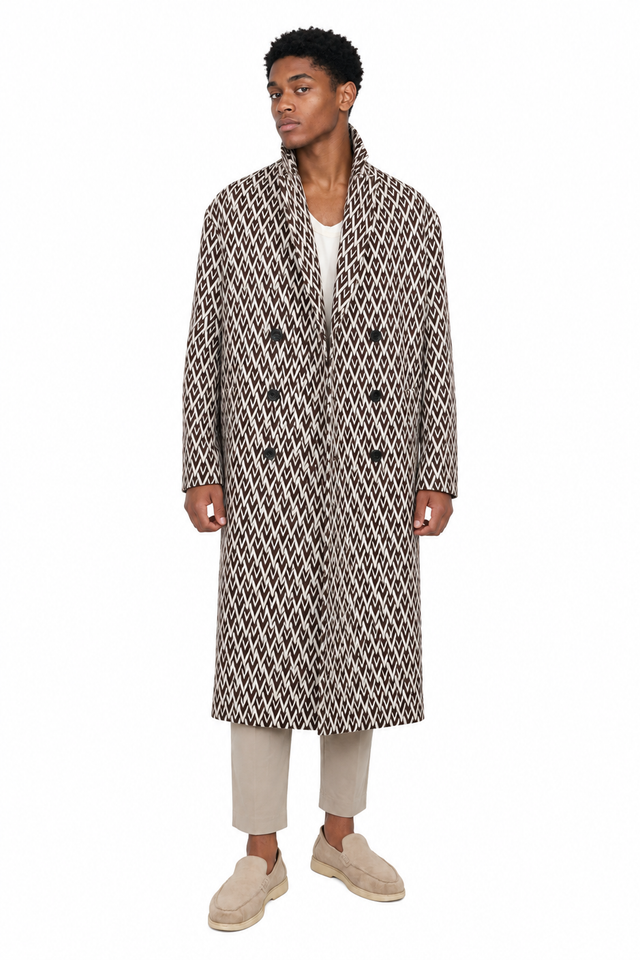 Valentino Toute La V Pattern Double-Breasted Wool Overcoat