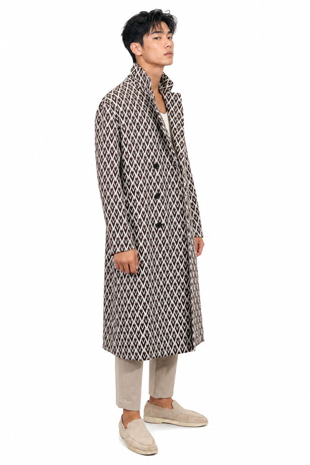 Valentino Toute La V Pattern Double-Breasted Wool Overcoat