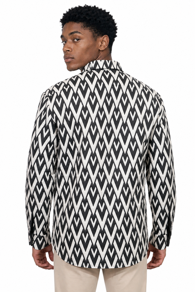 Valentino V-Geometric Silk Long-Sleeve Shirt