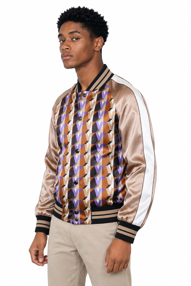 Valentino V-Optical Printed Silk Bomber Jacket