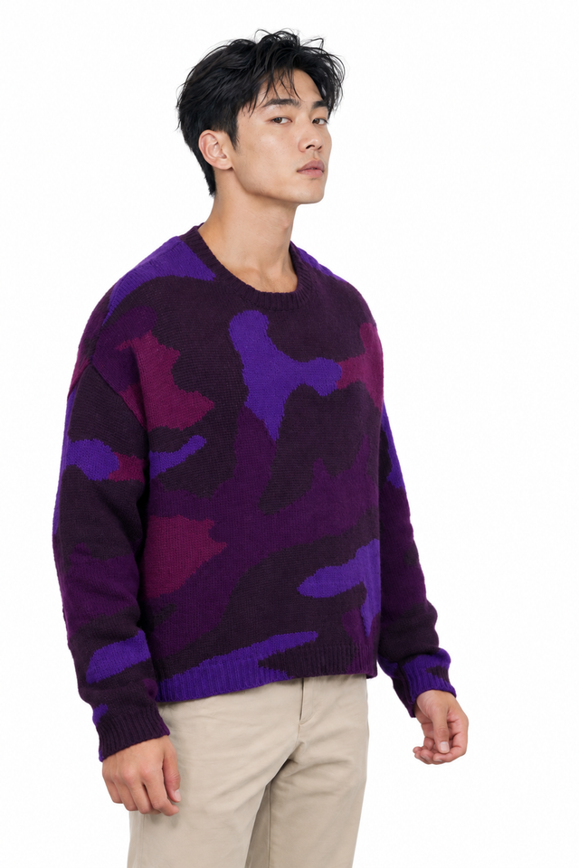 Valentino Purple Camouflage Crewneck Sweater