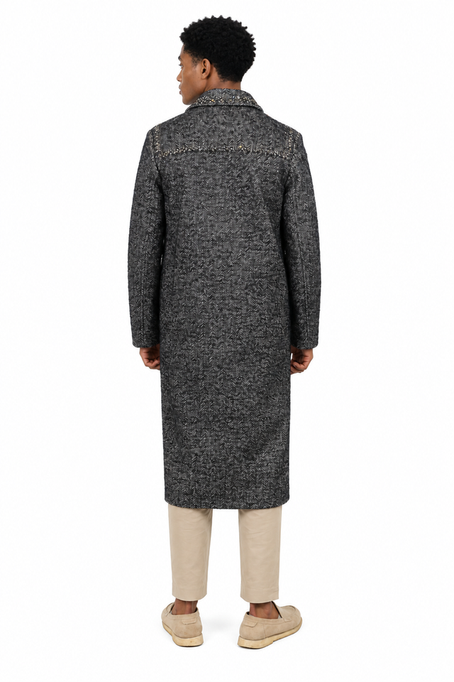 Valentino Rockstud Herringbone Wool Longline Coat