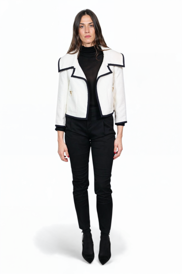 Valentino White Cropped Jacket with Black Trim