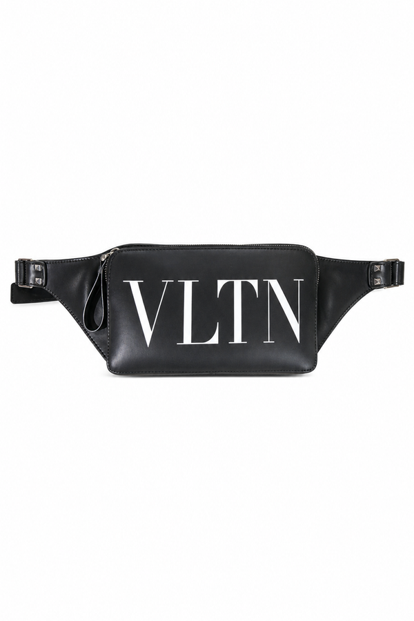 Valentino Garavani VLTN Leather Belt Bag in Black & White