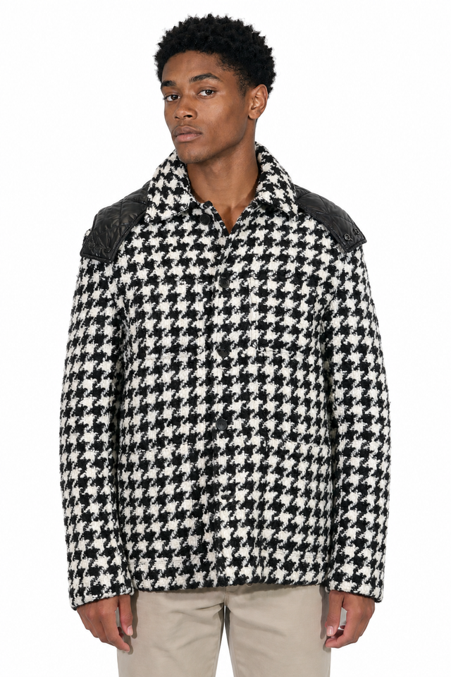 Valentino Houndstooth Wool-Blend Hooded Shirt Jacket