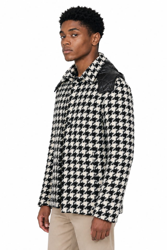 Valentino Houndstooth Wool-Blend Hooded Shirt Jacket
