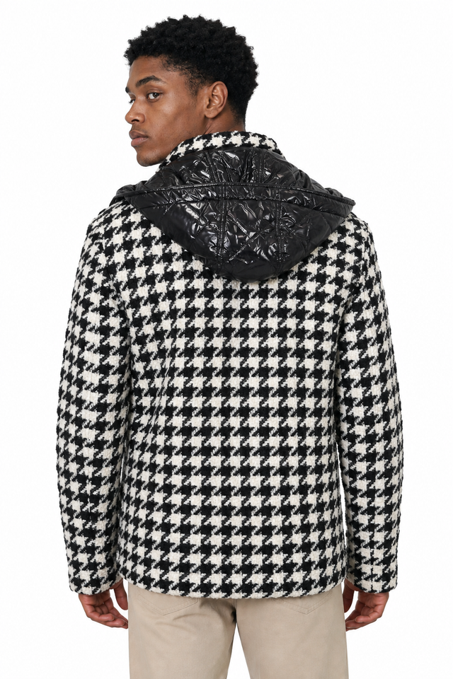 Valentino Houndstooth Wool-Blend Hooded Shirt Jacket