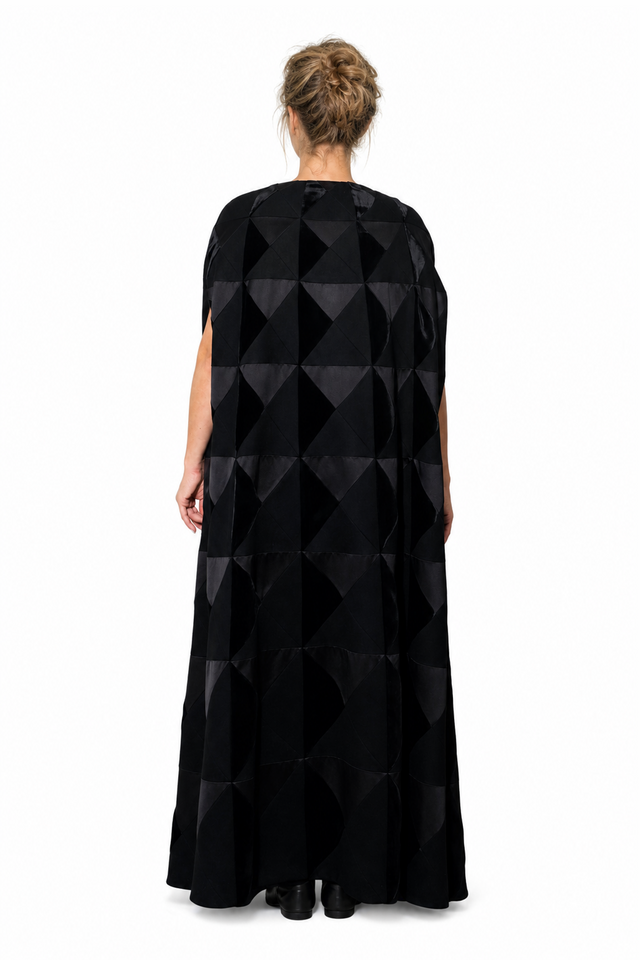 Valentino Patchwork Geometric Silk-Velvet Long Evening Cape in Black