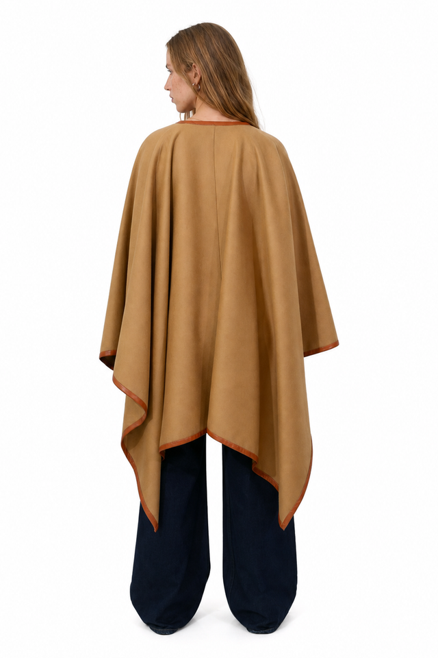 Valentino Leather Trim Wool Cape – Camel Poncho Cape