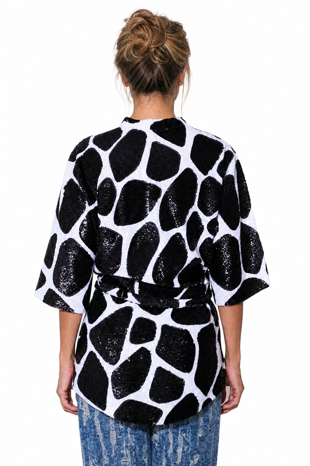 Valentino Women's Sequined Panther Motif Mini Dress Tunic in Black & White