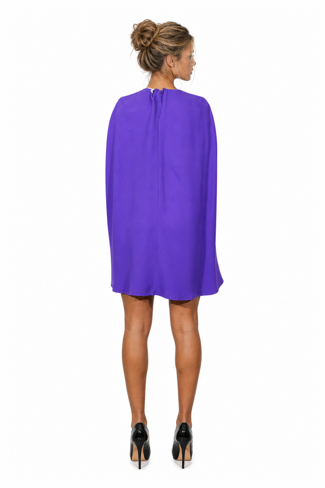 Valentino Crepe Couture Cape-Sleeve Mini Dress in Electric Violet