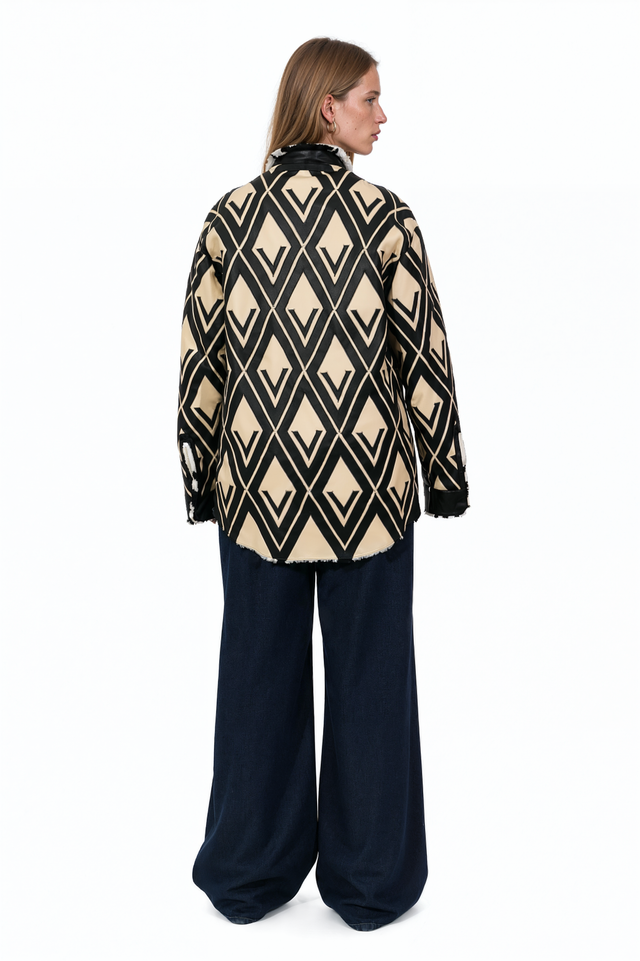 Valentino monochrome geometric shearling jacket, alternate view