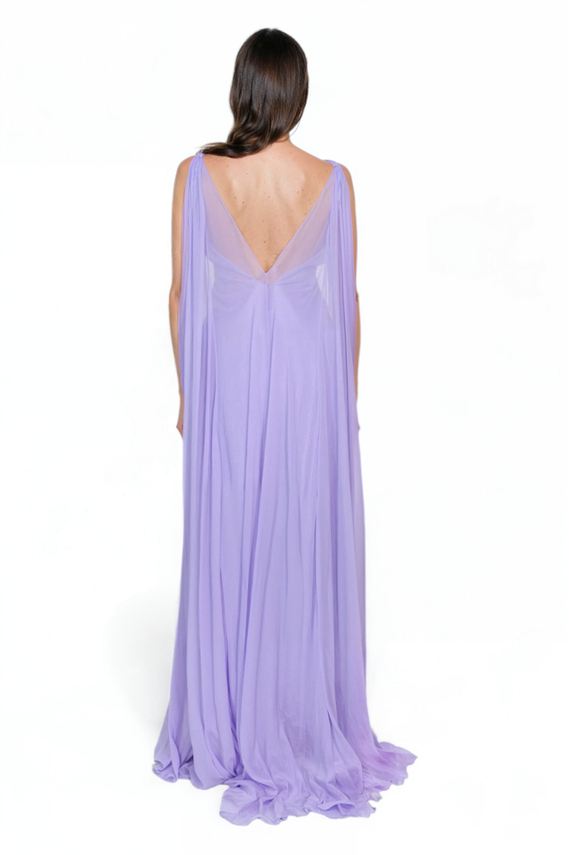 Valentino Lavender Draped Gown with Flowing Cape Sleeves