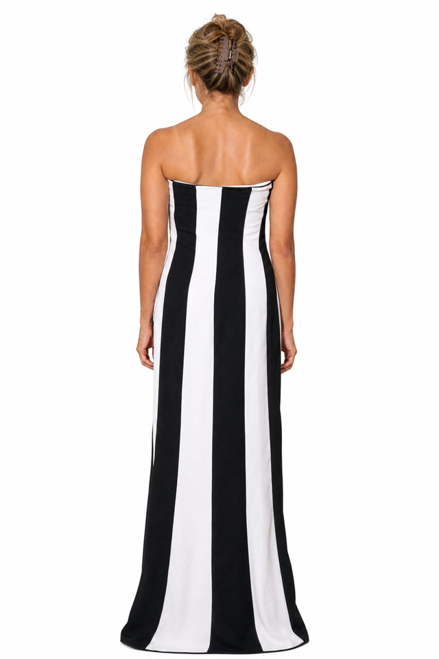 Valentino Women's Vertical Striped Strapless Column Gown in Black & White