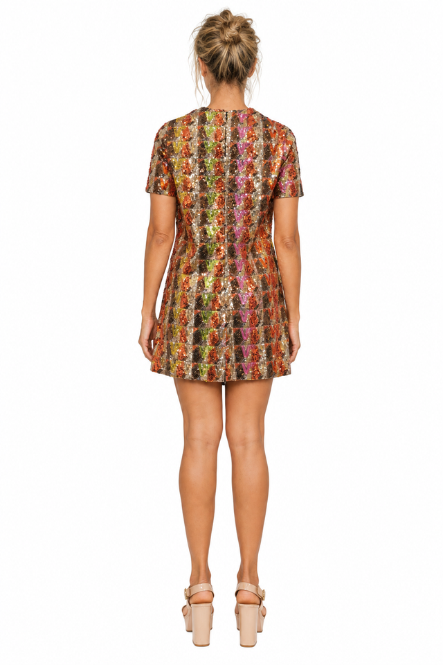 Valentino Multicolor Sequin Mini Dress with Geometric Pattern